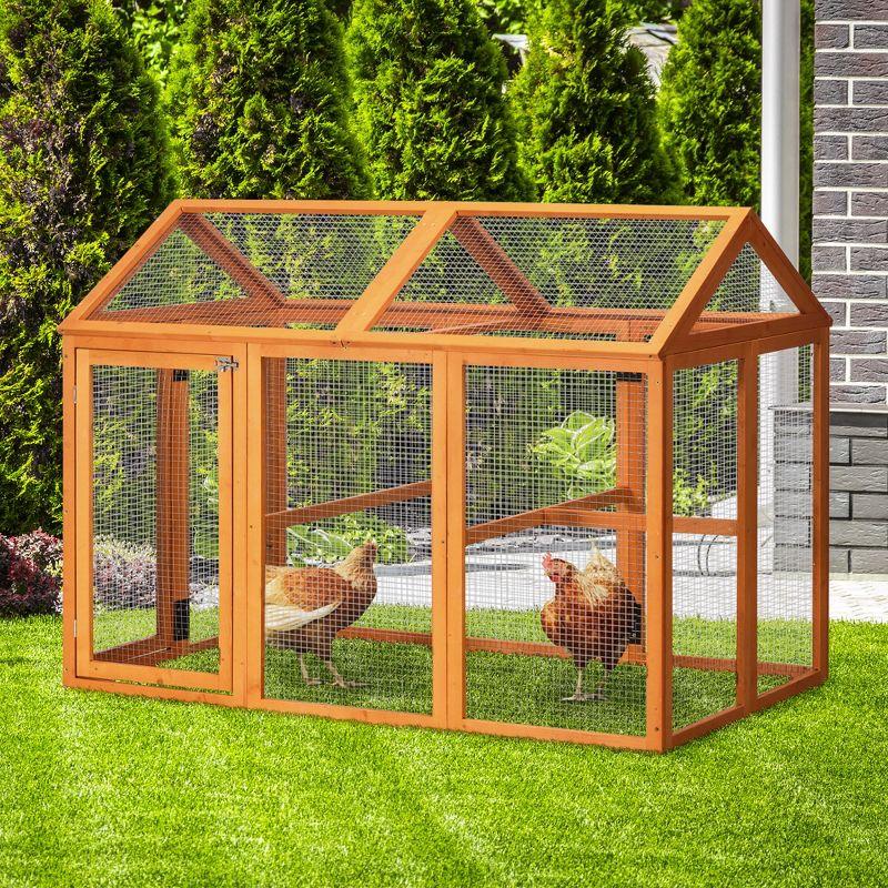 Chicken Run, Wooden Large Chicken Coop, Combinable Design With Perches & Doors For Outdoor, Backyard, Farm, 4.6' X 2.8', Nature Wood