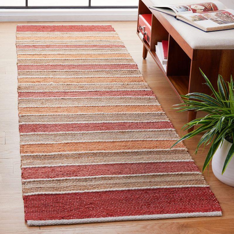 Handwoven Red and Rust Wool Striped Kilim Rug - 2' 3" x 8'