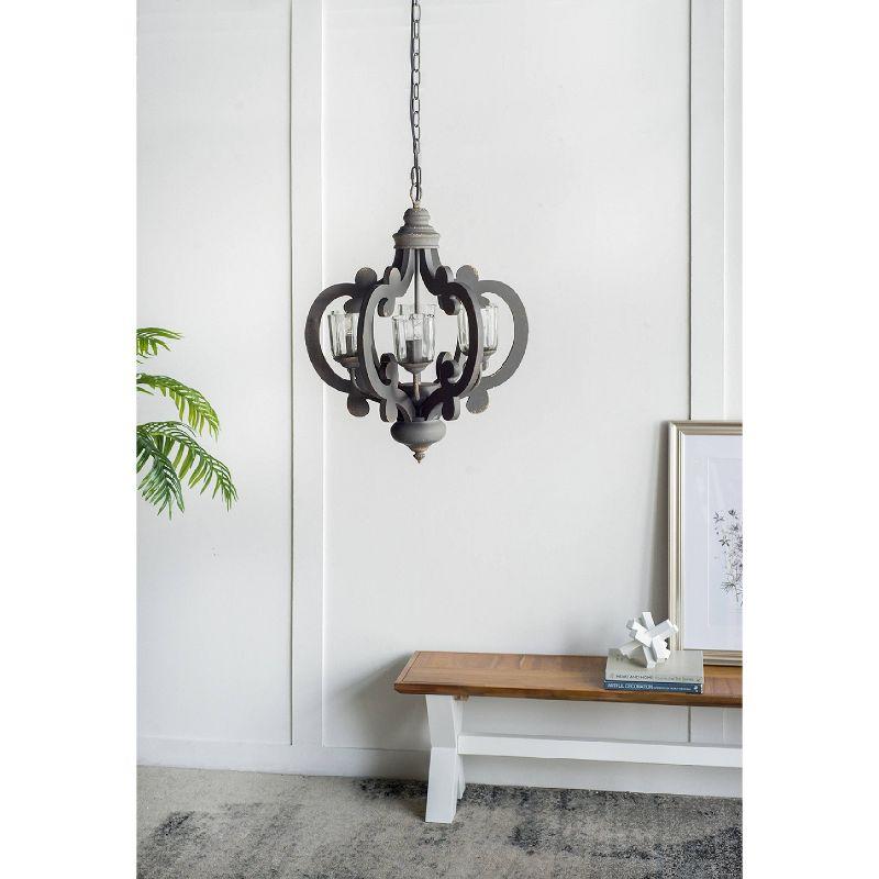 Elegant 6-Light Gray Wood Chandelier with Clear Glass Shades