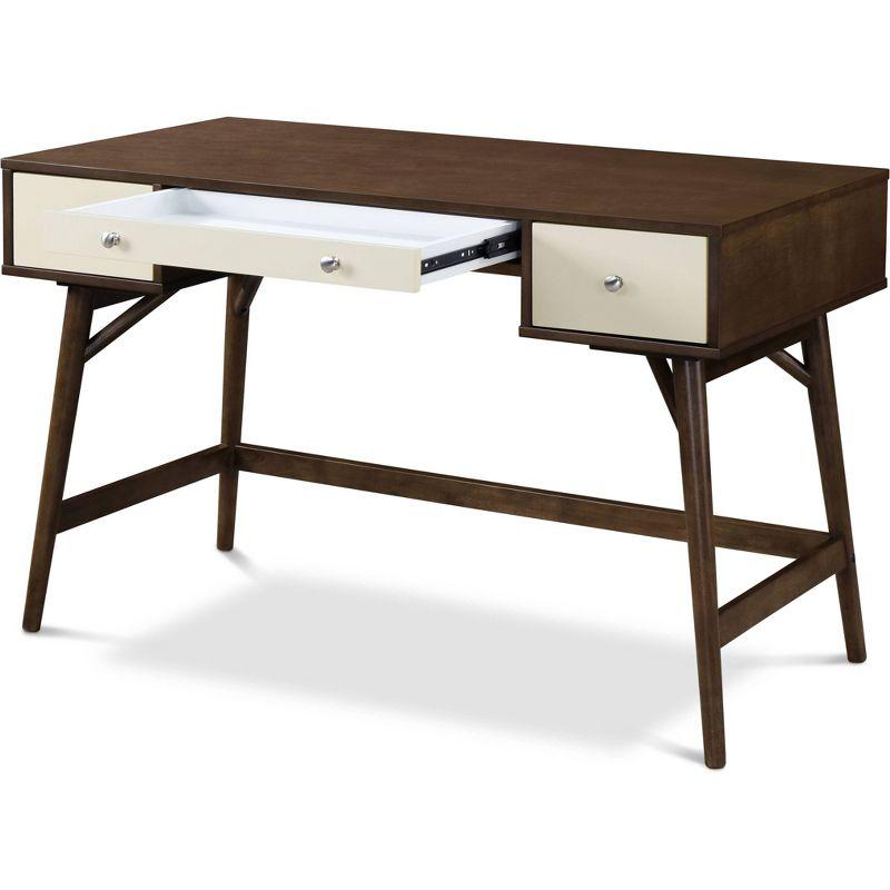 Medium Brown and White Rubberwood Writing Desk with Drawers