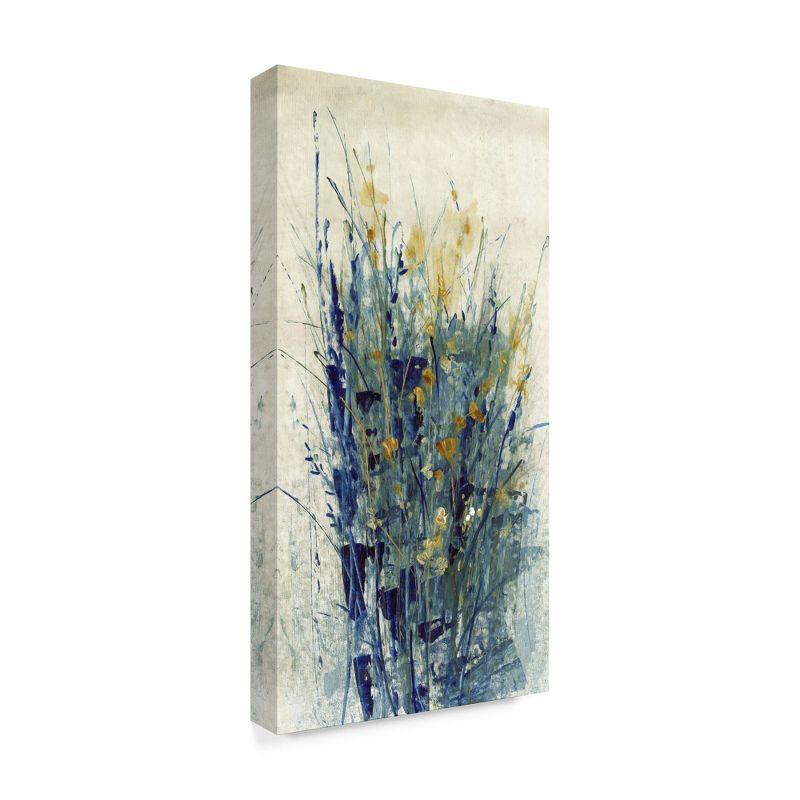 Indigo and Gold Floral Abstract Canvas Art, 32" x 16"