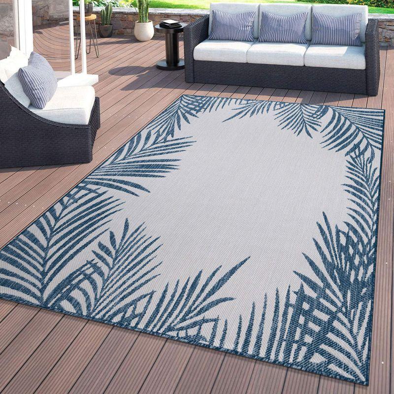 Navy Floral Palm Reversible Flatwoven Synthetic Rug 8' x 10'