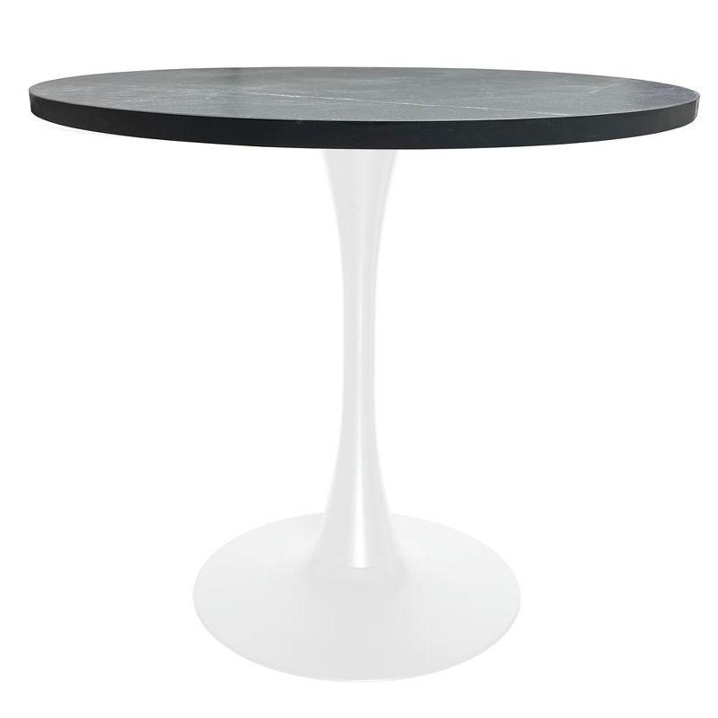 LeisureMod Bristol Mid-Century Modern 36" Round Table with MDF Top and White Iron Base for Dining Room and Kitchen