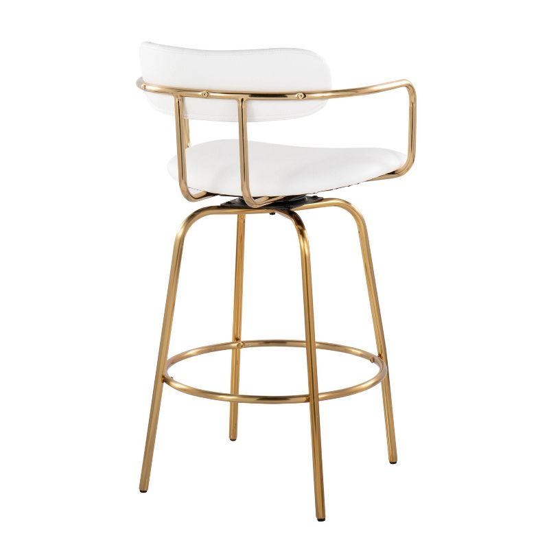 White Faux Leather and Gold Metal Swivel Counter Stool Set