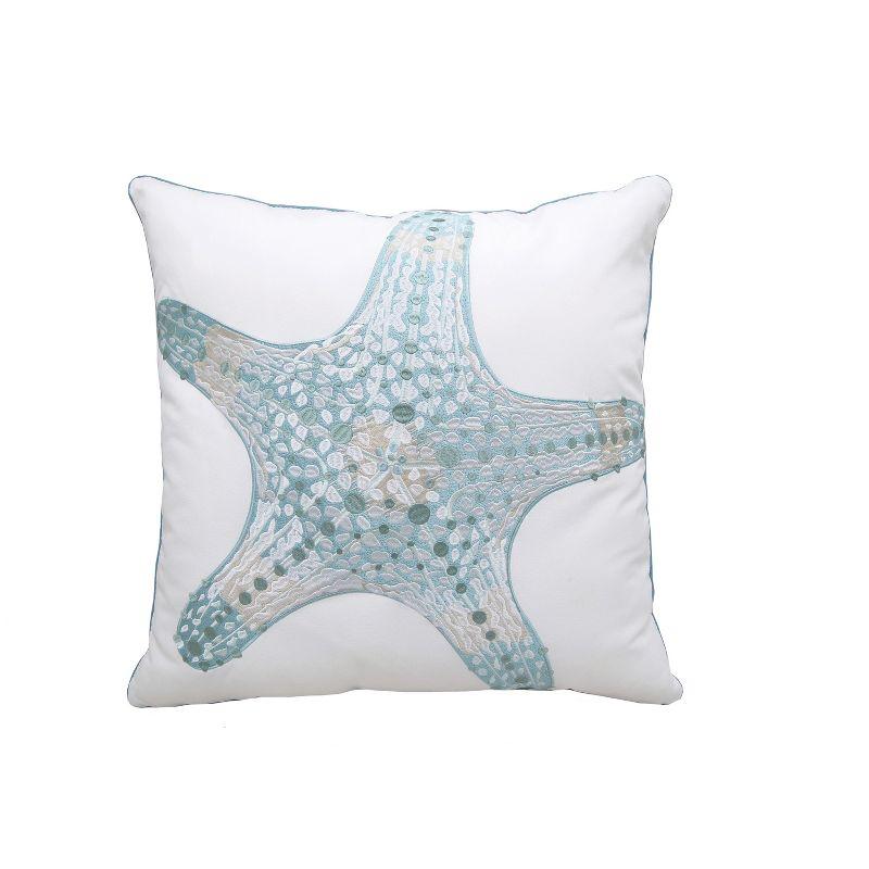 Sea Glass Starfish Embroidered Square Indoor/Outdoor Pillow