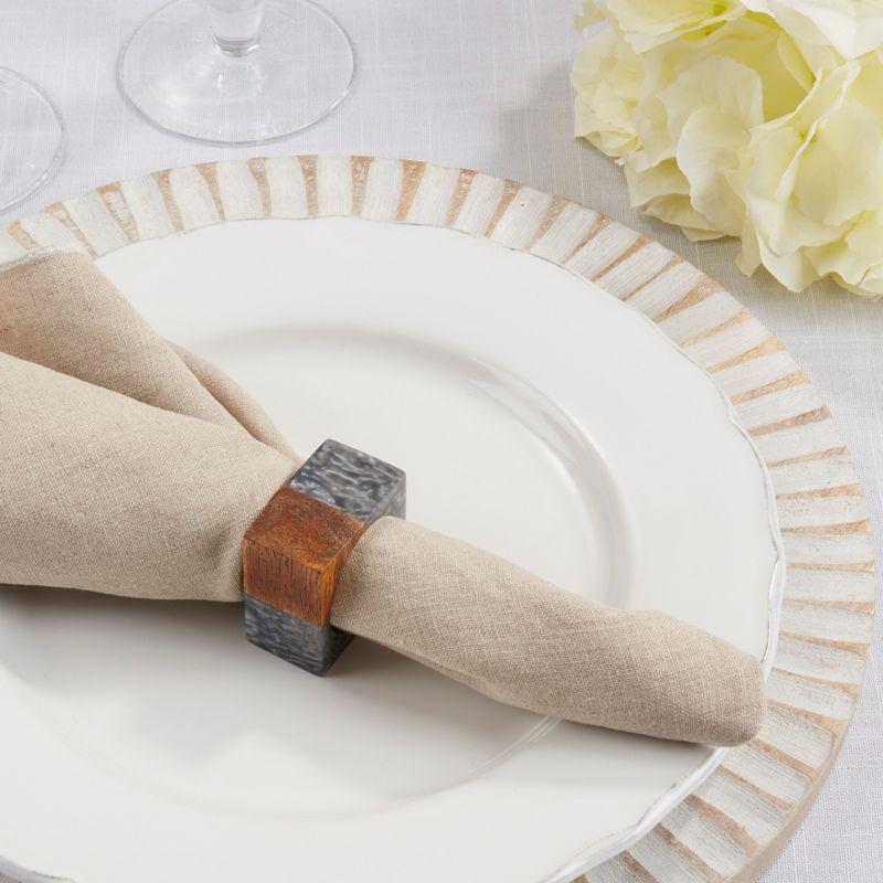 Gray Mango Wood and Resin Square Napkin Rings, Set of 4