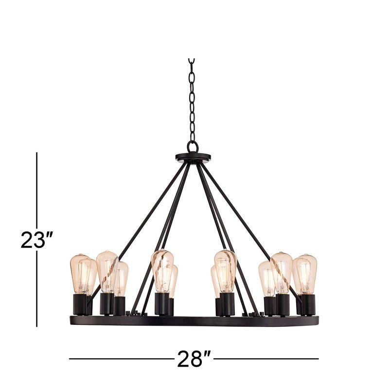 Franklin Iron Works Lacey Black Wagon Wheel Chandelier 28" Wide Industrial 12-Light LED Fixture for Dining Room House Foyer Kitchen Island Entryway