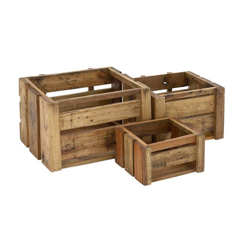 Olivia & May Decorative Basket Set of 3 Wood Brown - Rustic Pine & Mango Storage Crates