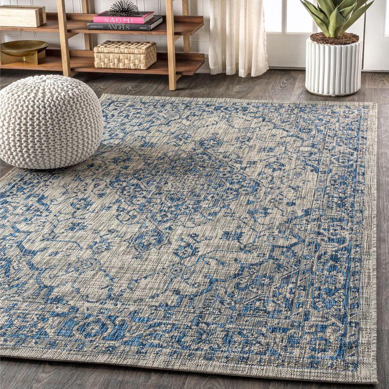 8'x10' Rozetta Boho Medallion Textured Weave Indoor/Outdoor Area Rug, Gray/Navy - JONATHAN Y