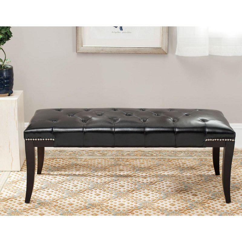 Transitional Black Tufted Bench with Silver Nailhead Trim