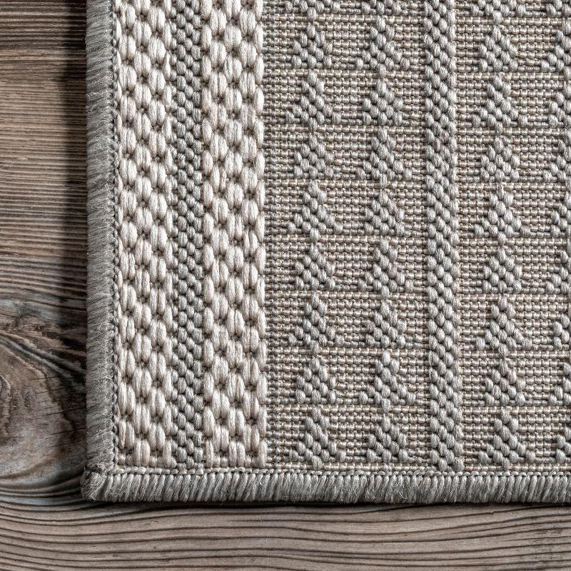 Modern Boho Light Grey Square Synthetic Indoor/Outdoor Rug