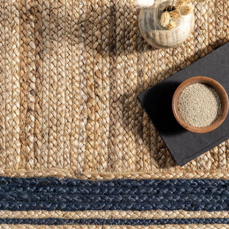 Nuloom Rikki Bordered 4x6 Jute Indoor Area Rug for Dining Room Rug Neutral Rug Living Room Rug Kitchen, Navy/Natural