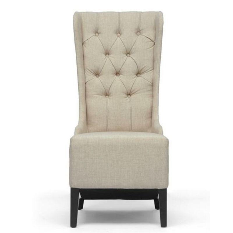 Vincent Tall Backrest Beige Linen & Birch Wood Accent Chair