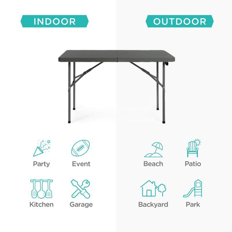 Best Choice Products 4Ft Plastic Folding Table, Indoor Outdoor Heavy Duty Portable W/ Handle, Lock For Picnic