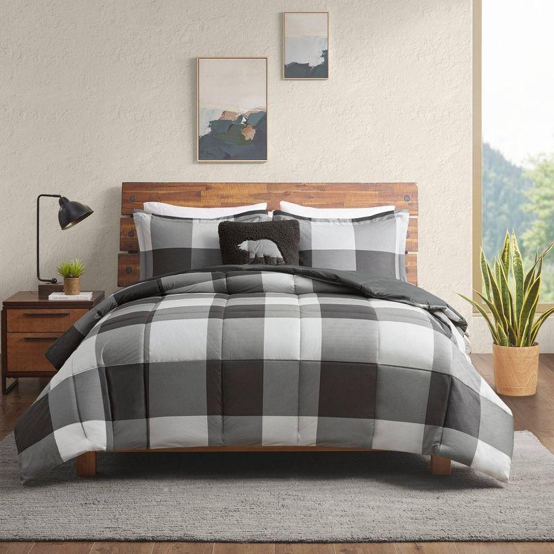 Twin Grey and Black Buffalo Check Down Alternative Comforter Set