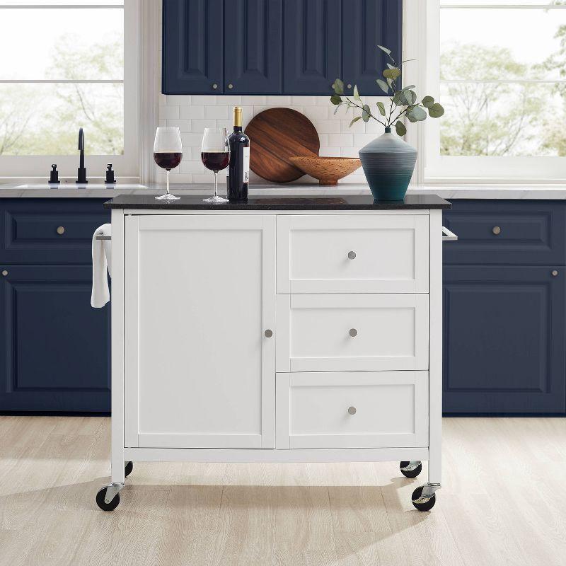 Crosley Soren Granite Top Kitchen Island/Cart Black/White: Traditional Style with Caster Wheels, Storage & Assembly Tools Provided