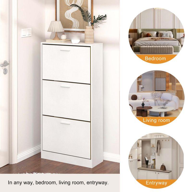 Shoe Cabinet with 3 Flip Drawers, Freestanding Shoe Storage Organizer, Hidden Narrow Shoe Rack for Entrance Hallway Living Room White