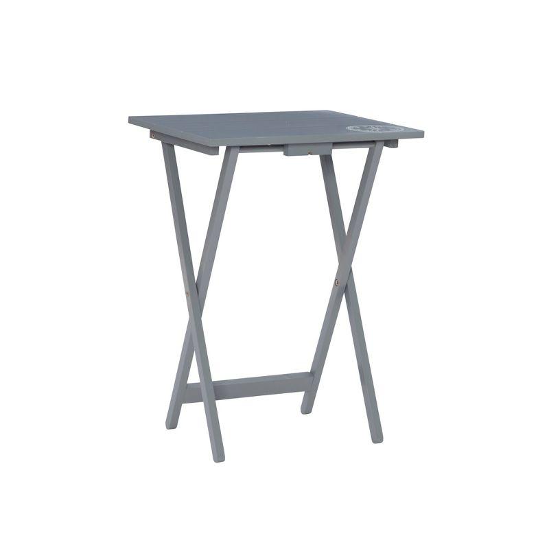 Linon 4pc 26.4" Compass Finish Plank Tray Tables with Storage Rack Dark Gray