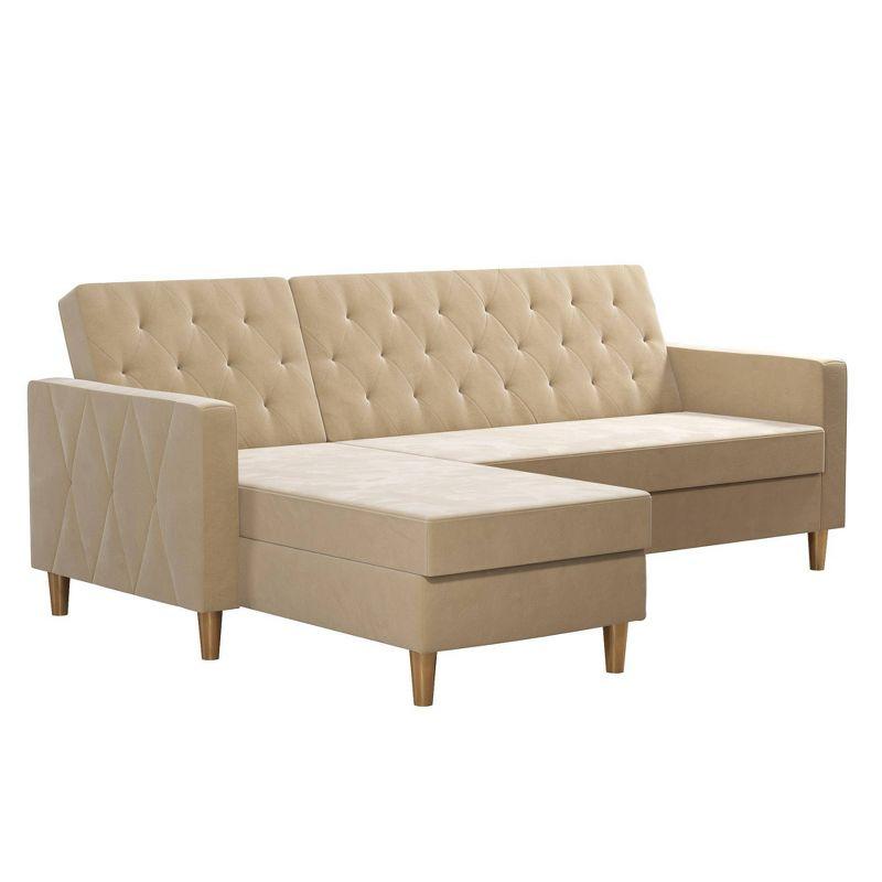 Ivory Velvet Tufted Sleeper Sectional with Storage