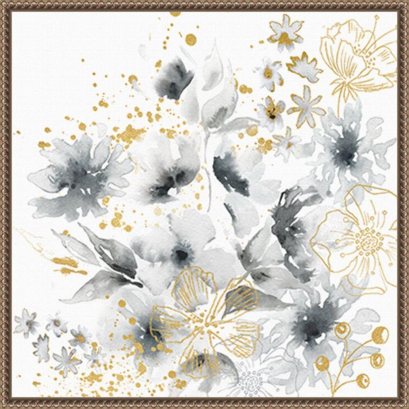 Amanti Art Watercolor Gray and Goldenrod Floral by Tre Sorelle Studios Framed Canvas