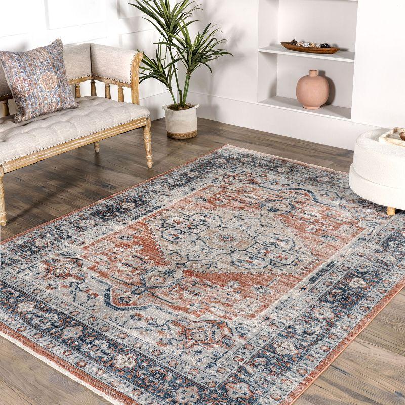 Nuloom Zara Medallion 3x5 Accent Indoor Area Rug for Living Room Bedroom Dining Room Entryway Kitchen, Rust/Blue