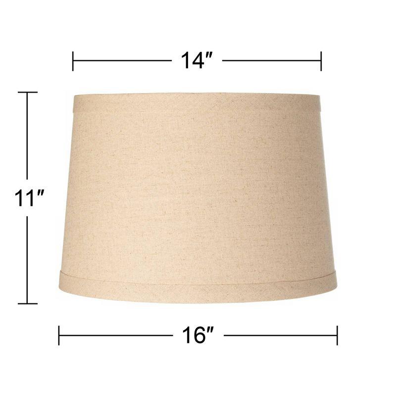 Springcrest Burlap Medium Drum Lamp Shade 14" Top x 16" Bottom x 11" High (Spider) Replacement with Harp and Finial