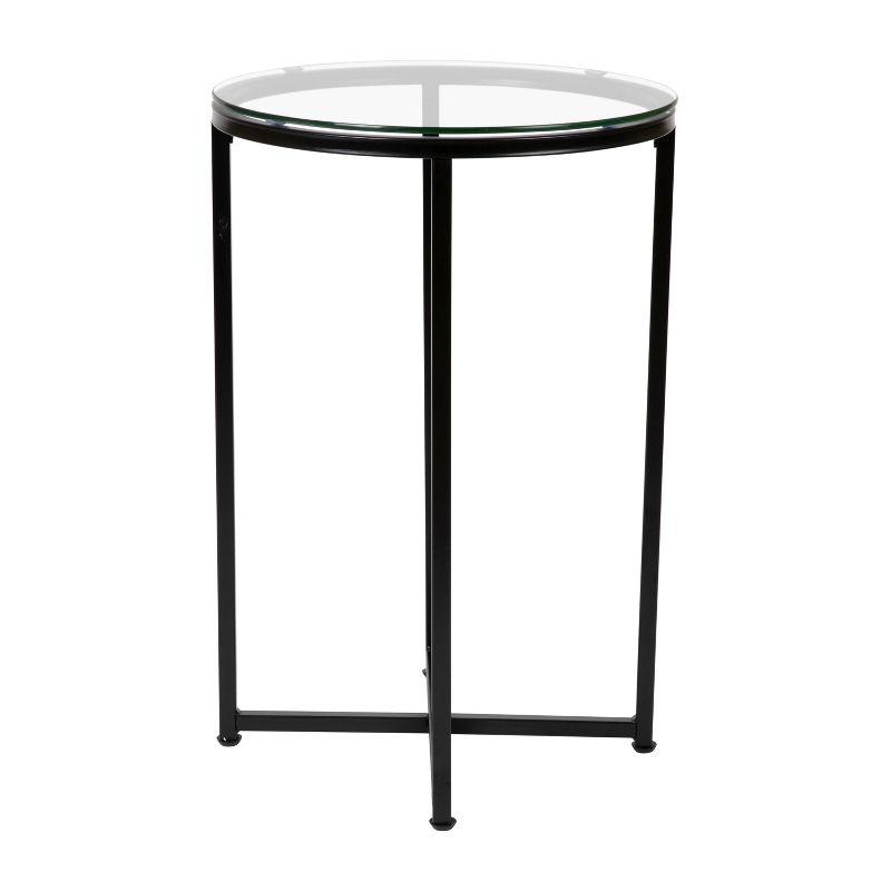 Flash Furniture Greenwich Collection End Table - Modern Clear Glass Accent Table with Crisscross Matte Black Frame