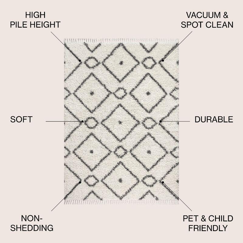 3'x5' Mercer Shag Plush Tassel Moroccan Diamond Area Rug, Cream/Grey - JONATHAN Y