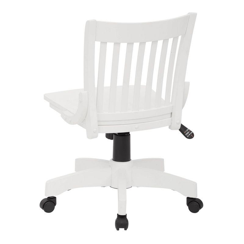 Deluxe Armless Wood Bankers Chair White with Wheels - OSP Home Furnishings: Adjustable, Unupholstered, Traditional Style