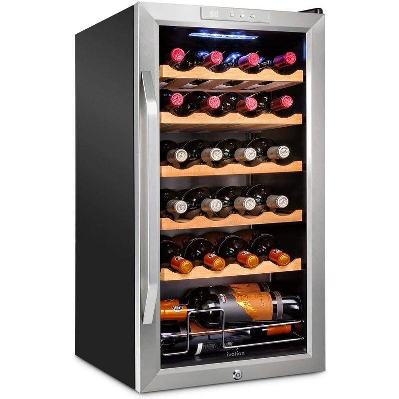 Ivation 24 Bottle Stainless Steel Freestanding Wine Cooler with LED Lighting