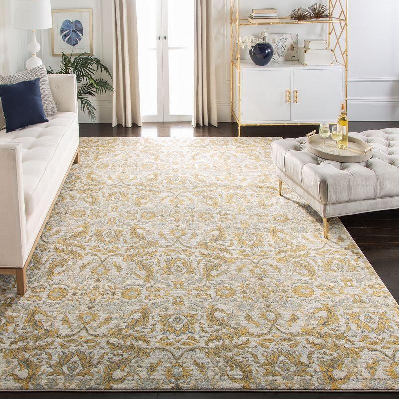 Elegant Ivory Gold 10' x 14' Hand-Knotted Synthetic Area Rug