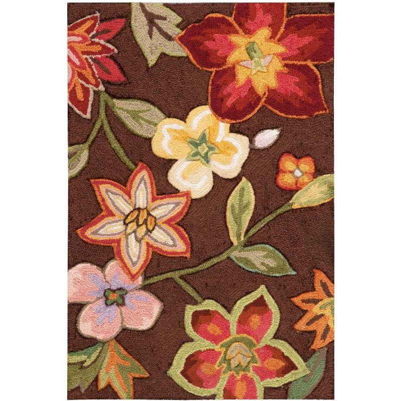 Small Chocolate Brown Floral Synthetic Rectangular Rug