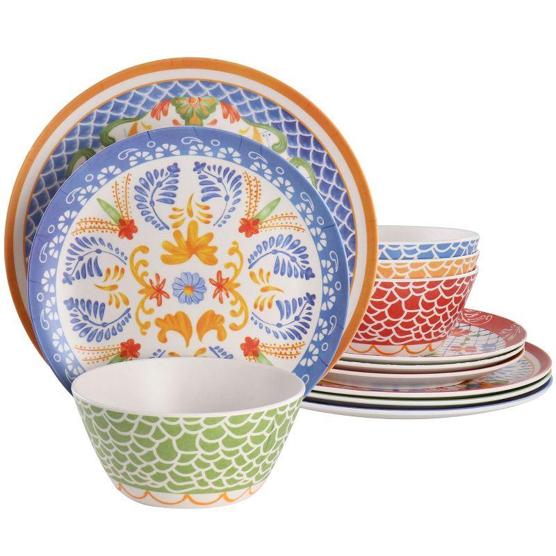 Tierra Multicolor Floral Bamboo Fiber 12-Piece Dinnerware Set