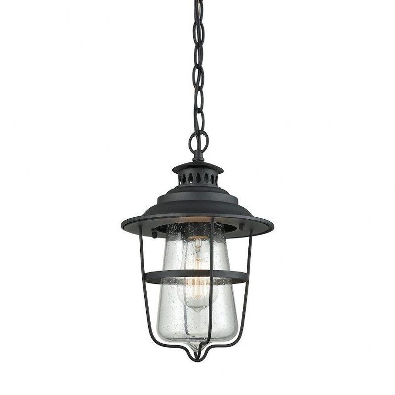 San Mateo Textured Matte Black Outdoor Pendant with Clear Seedy Glass