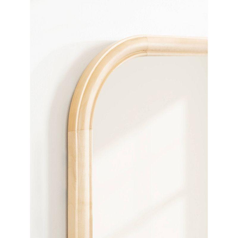 Natural Wood Arched Wall Mirror with Rounded Frame, 24 x 36