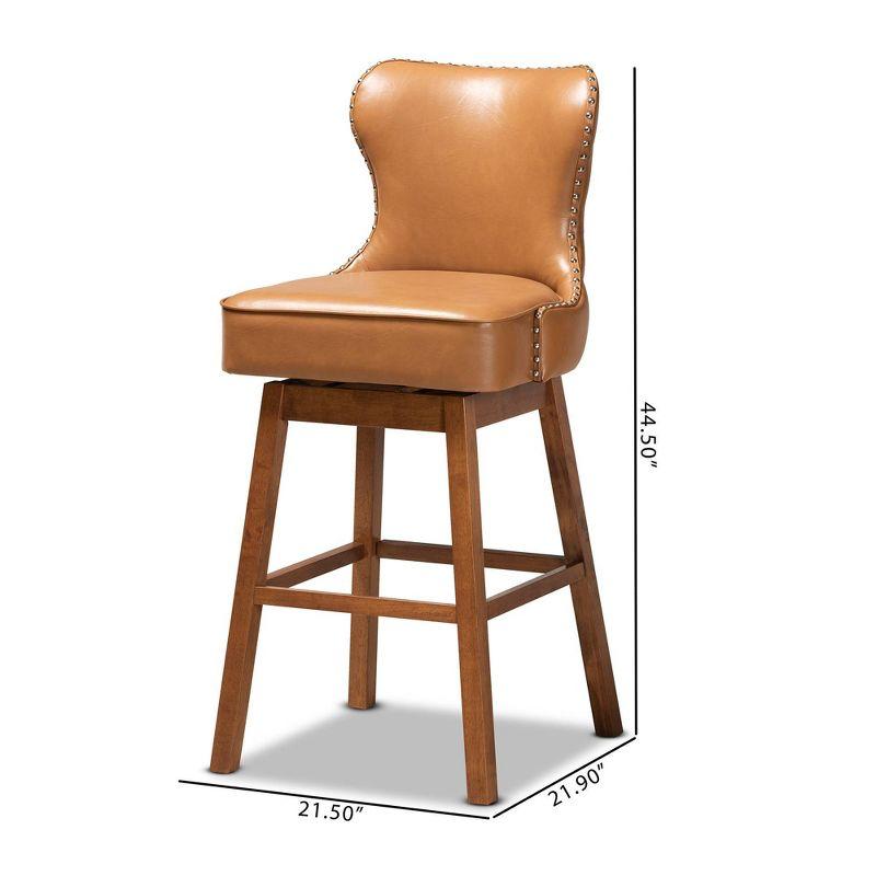 2pc Gradisca Tan Wood Swivel Barstool Set Brown - Baxton Studio: Upholstered, Nailhead Trim, Rectangle Shape