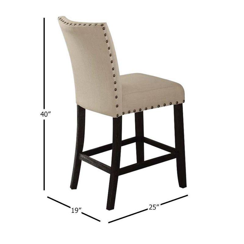 25" Nolan Counter and Bar Stools Beige Linen & Salvage Dark Oak Finish - Acme Furniture: Padded Seat, Nailhead Trim, Metal Frame