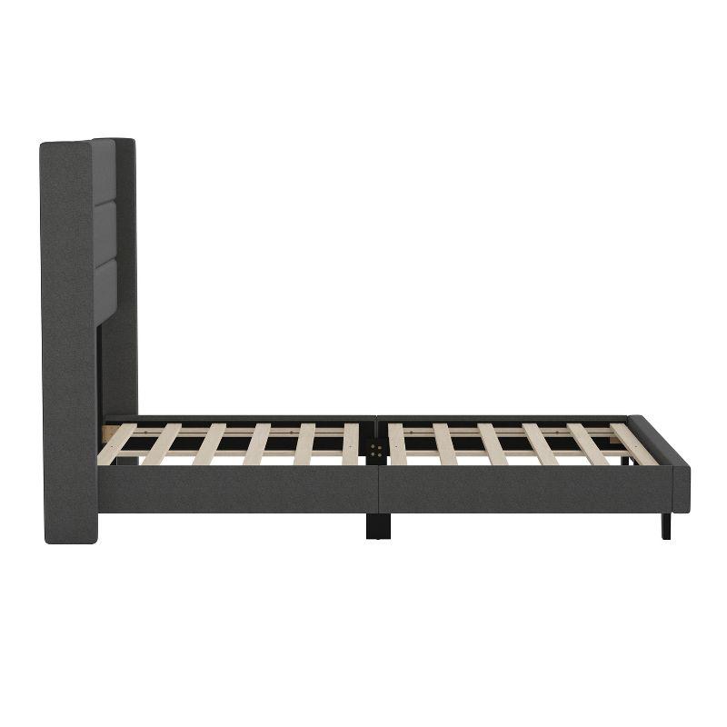 Flash Furniture Full Size Upholstered Platform Bed with Wingback Headboard-Charcoal Faux Linen