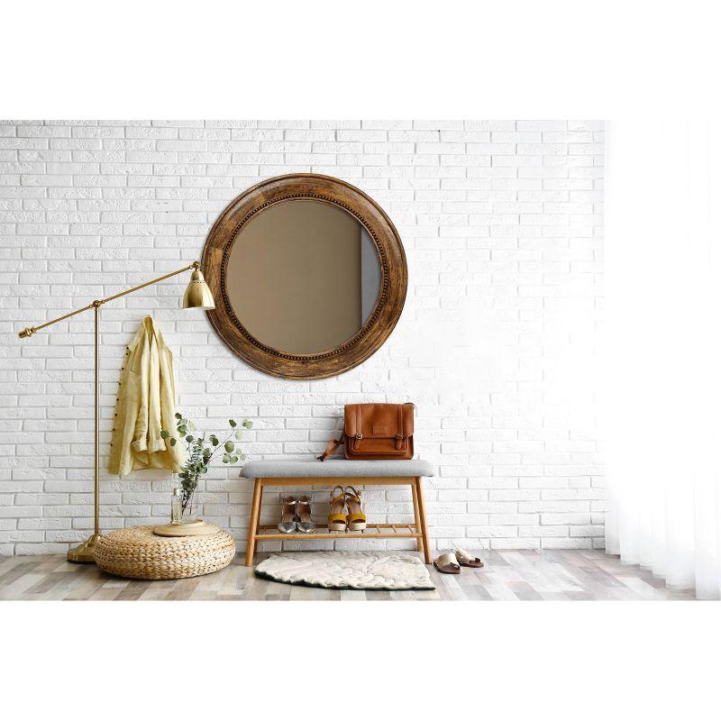 Storied Home Round Carved Wood Framed Wall Mirror with Hobnail Detail: No Assembly, Mango Wood