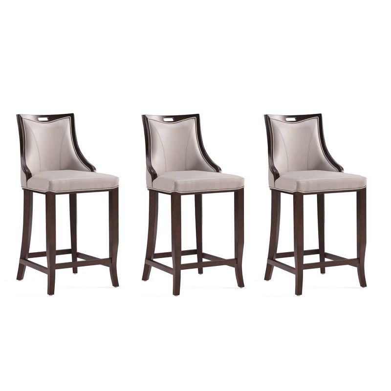 Set of 3 Light Grey Faux Leather and Walnut Wood Barstools