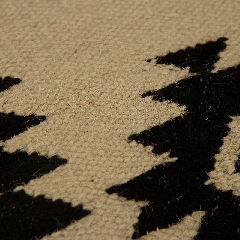 Ivory and Black Southwestern Wool and Cotton Throw Pillow