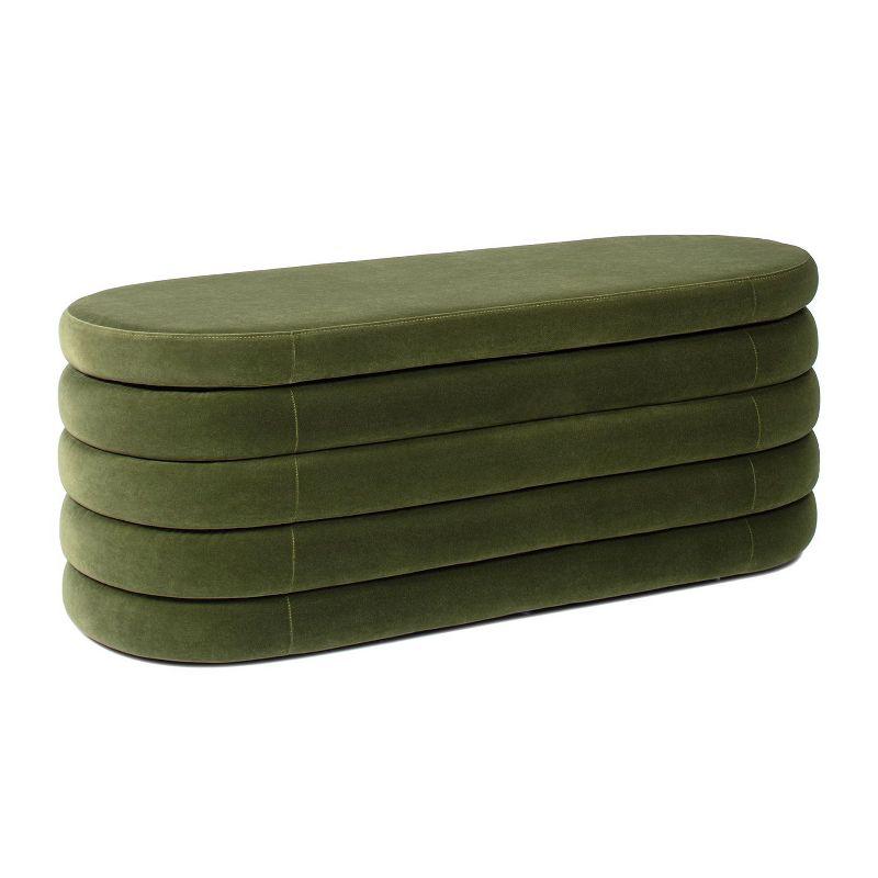 Ailisha 49" Oval Fully Upholstered Storage Bench, Moss Green