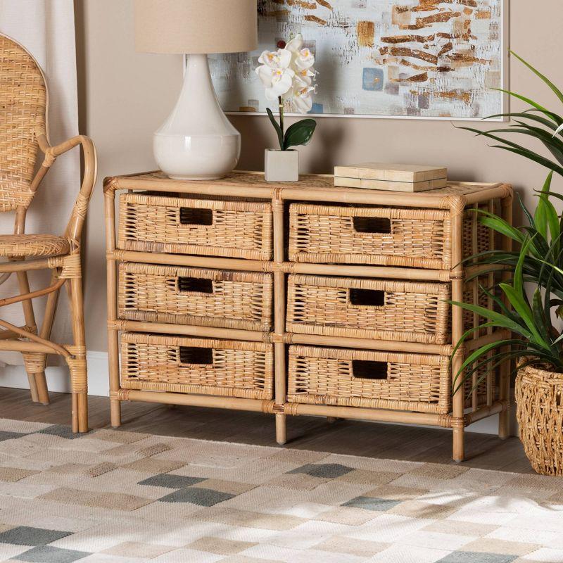 Natural Brown Rattan 6-Drawer Bohemian Storage Cabinet