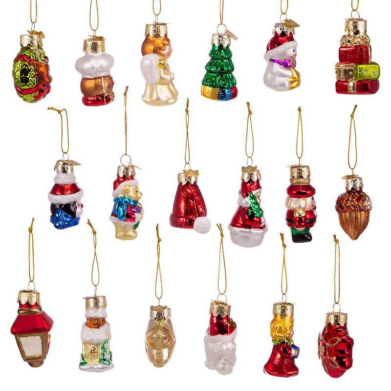 Kurt Adler 2-2.5-Inch Mini Christmas Shape Glass Ornaments, 18 Piece Set