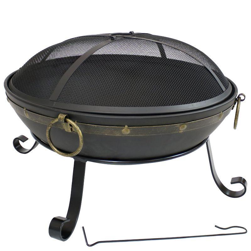 Victorian 25" Round Wood-Burning Black Finish Steel Fire Bowl with Spark Screen