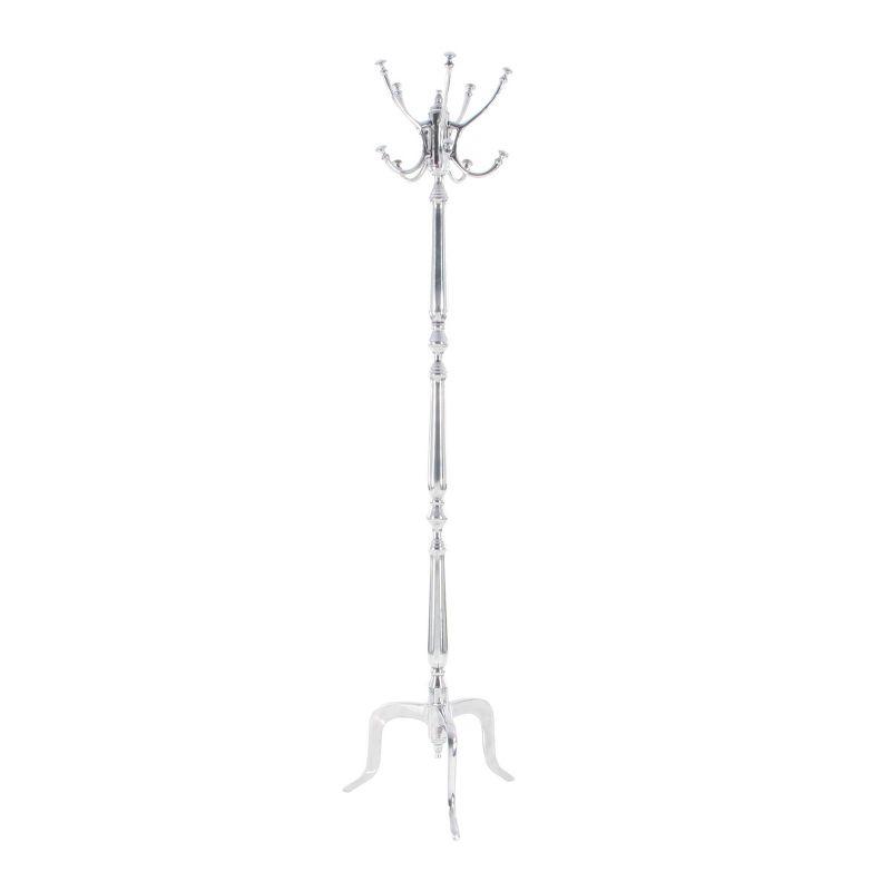 Silver Aluminum Freestanding Coat Rack with Hooks