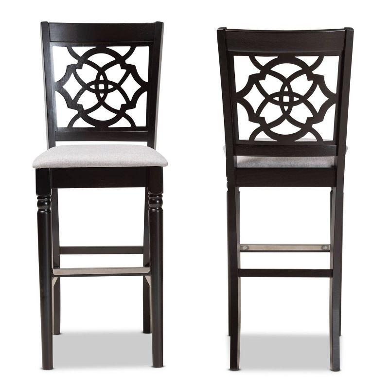 Alexandra 47.6" Grey Fabric and Espresso Wood Bar Stools, Set of 2