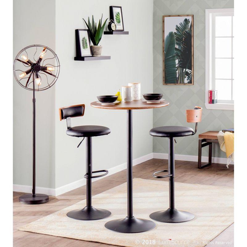 LumiSource Pebble Mid-Century Modern Bar Height Table Walnut/Black : Rustic Style, Round Top, Metal Pedestal Base
