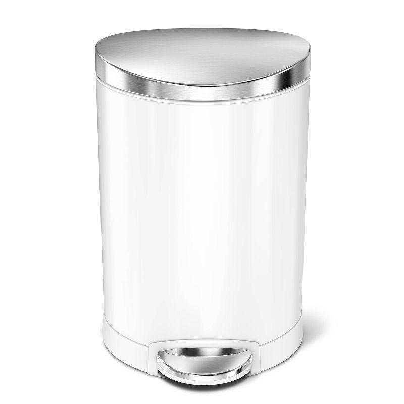 Simplehuman 6 Liter / 1.6 Gallon Semi-Round Bathroom Step Trash Can, White Steel