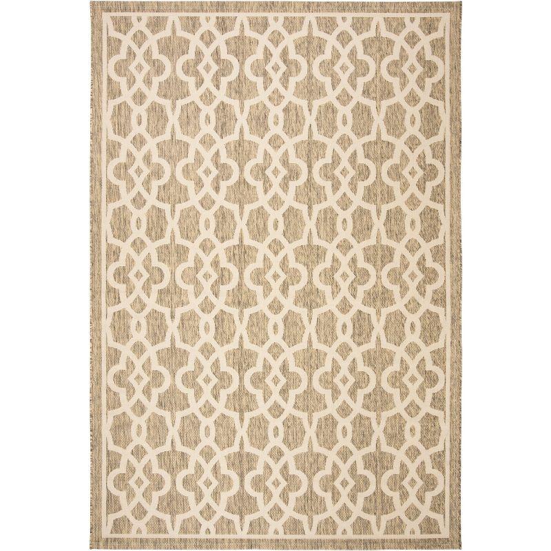 Mocha and Beige Rectangular Synthetic Indoor/Outdoor Area Rug